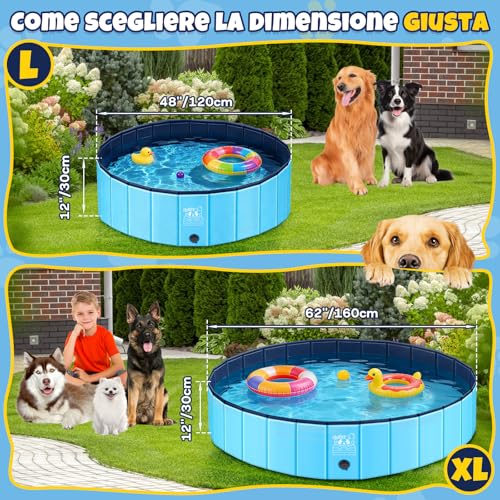 JONRRYIN Dog Pool, 160 x 30 cm, Portable Pool for Large Dogs, Stable and Non-Slip Dog Pool with Patches and Drain Valve for Children Dogs (160 x 30 cm)