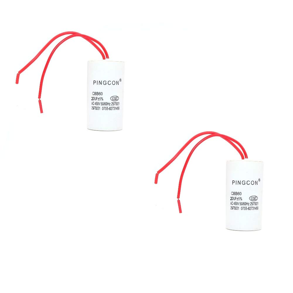 DollaTek 2Pcs AC 450V 20UF CBB60 2-Wire Lead Cylinder Motor Run Capacitor