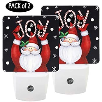 Pfrewn Merry Christmas Santa Claus Holly Leaves Night Light Plug in Set of 2 for Kids Adults Boys Girls Babies, Winter Snowflake Night Lights Led Auto Motion Senor for Reading Bathroom Decorative