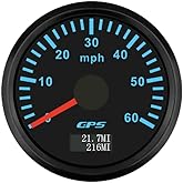 2" 52mm MPH Motor GPS Speedometer Gauge Odometer with 7 Adjustable Backlights for Boat ATV Car Truck 12V 24V (Black &amp;Black, 0-60 MPH)
