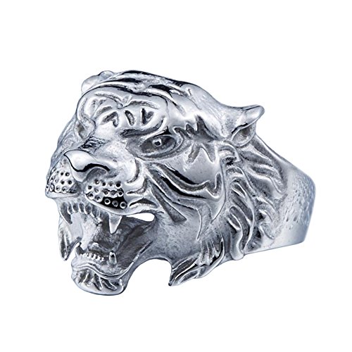 Pamtier men s stainless steel vintage gothic biker tiger head rin…