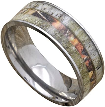 Titanium Deer Antler Ring With Camouflage, 8mm Comfort Fit Wedding Band (10)