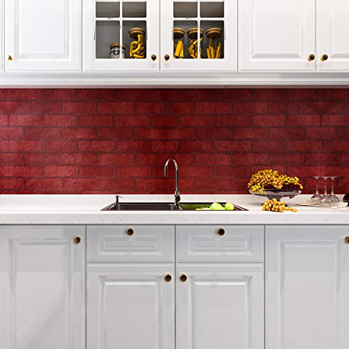 Livelynine Red Contact Paper Brick Wallpaper Peel and Stick Backsplash