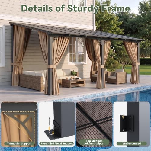 Aoxun 14x10FT Wall Mounted Pergola Review: Lean-To Gazebo with Curtains & Netting image 17