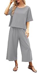 Nfsion Summer Cotton Linen Sets for Women 2 Piece