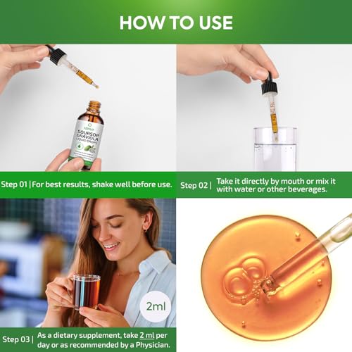 SOURSOP BITTERS LIQUID ORGANIC: SOURSOP LEAF & FRUIT BOTANICAL EXTRACT – SOURSOP LIQUID DROPS FOR CELL SUPPORT & REGENERATION – IMMUNE SUPPORT, RELAXATION, LIVER HEALTH, AND SLEEP AID FOR MEN & WOMEN