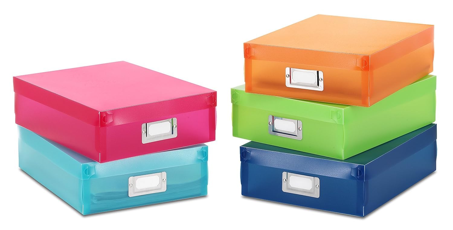 Whitmor Plastic Document Boxes - Assorted Colors (Set of 5) — image 1