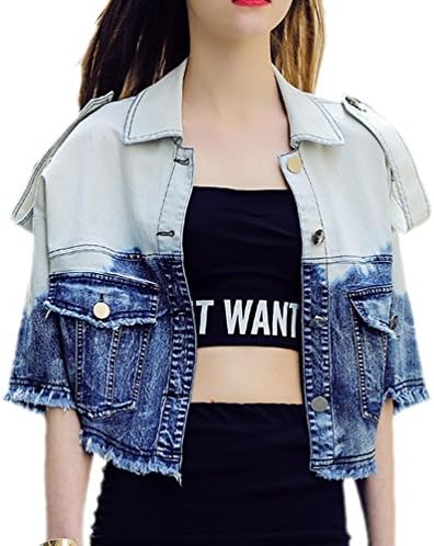Women's Denim Crop Jacket Half Sleeve X-Large