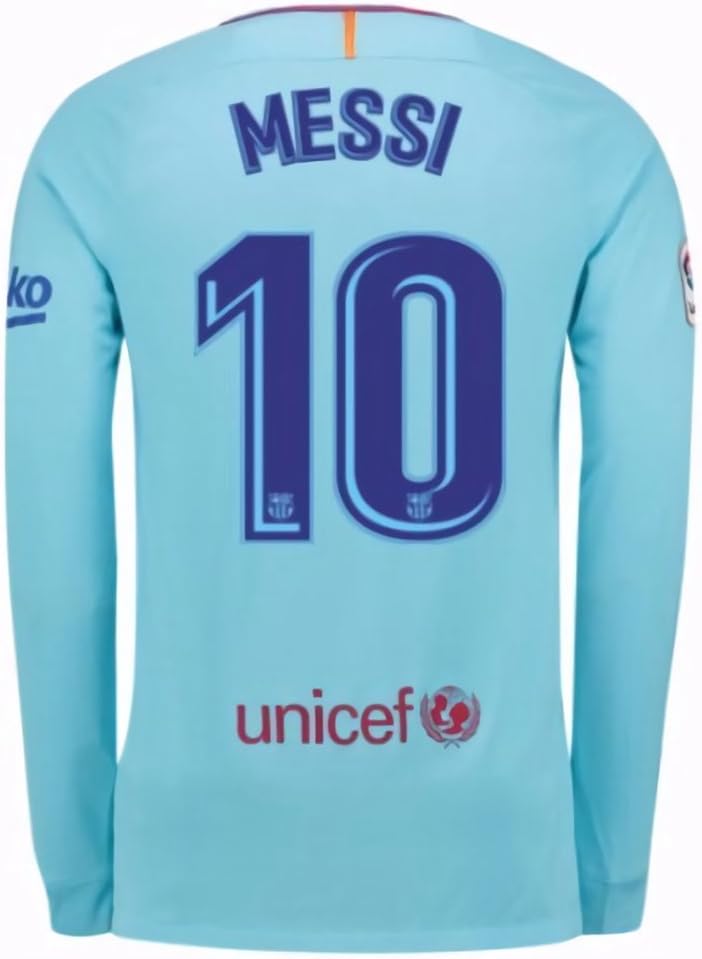 Sneyke Barcelona Messi 10 2017-2018 Away Long Sleeve Jersey Men's Color Blue Size S