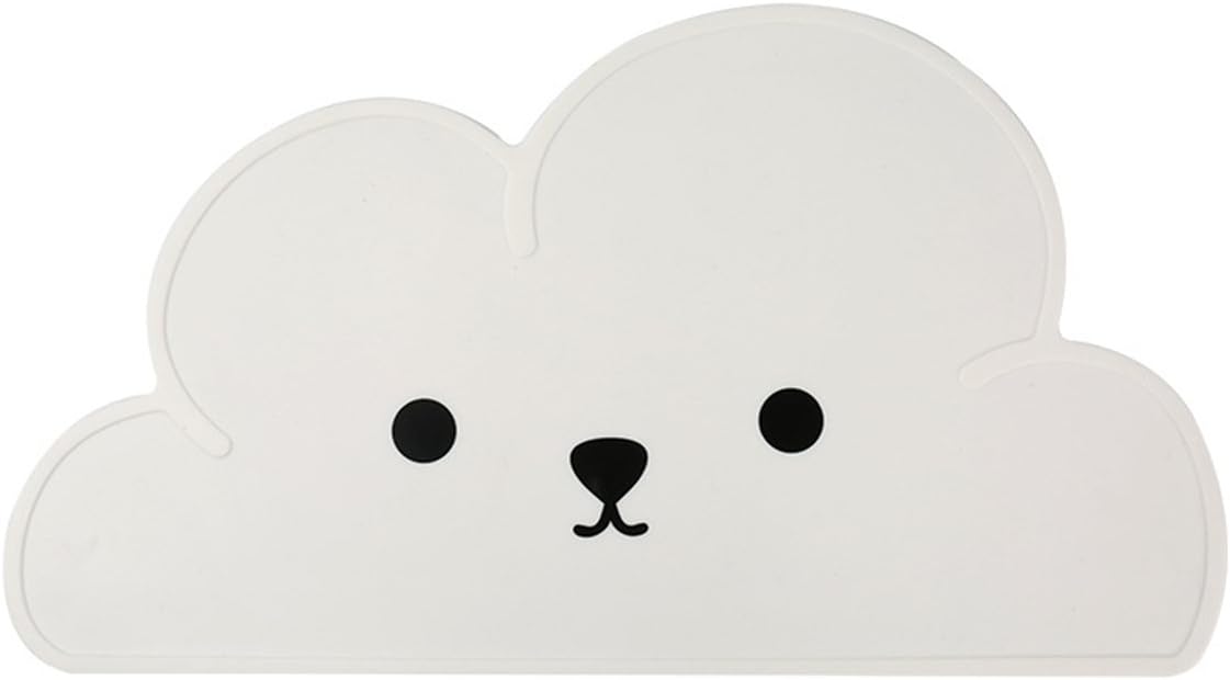 SZKTMOK Pet Feeding Mat Silicone Cute Cloud Pattern with Smile Placemat Pads Supplies for Small Cats Dogs Bunny （Gray）