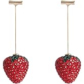 Rhinestone Red Strawberry Earrings for Women Long Strawberrys Drop Dangle Earrings 3D Simulated Strawberry Earrings Fun Fruit Jewelry