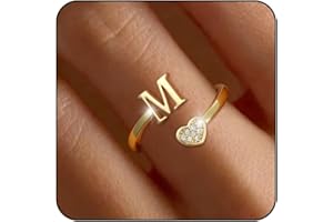 Lunvky Rings for Teen Girls - 14K Gold Plated Heart Initial Rings for Women Adjustable Dainty Cute Non Tarnish Silver Thumb Letter Ring Kids Girl Jewelry Birthday Christmas Gifts Stocking Stuffers