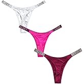 4UFIT Womens Sexy Rhinestone Thongs Low Waist High Cut Bikini Underwear Hipster T Back Panties