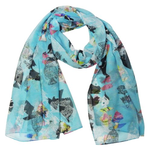 Wrapables Chiffon Under the Sea Fish Pattern Long Scarf, Blue