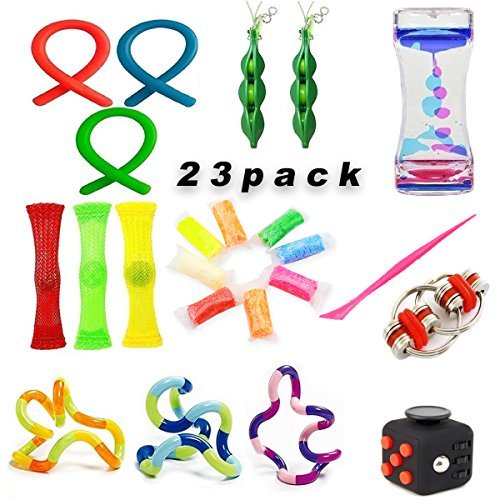 22 Pack Sensory Fidget Toys Set Liquid Motion Timer/Fidget Cube/Flippy Chain/Stretchy String/Twisted/Squeeze-a-Bean Soybeans/Slime/Mesh & Marble for ADHD Autism Stress Anxiety Relief Adult Kids