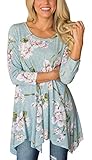 ZZER Women Floral Print Print 3/4 Sleeve Irregular Hem Asymmetrical Tunic Loose Blouse Tops Tunic Shirt