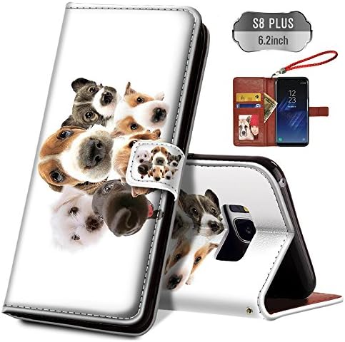 ONSPACE Samsung Galaxy S8+ Plus Case, Magnetic Protective Cover Case Card Slots and Wrist Strap, Custom Printed Cute Dogs Wallet case, PU leather Stand Feature Galaxy S8 Plus