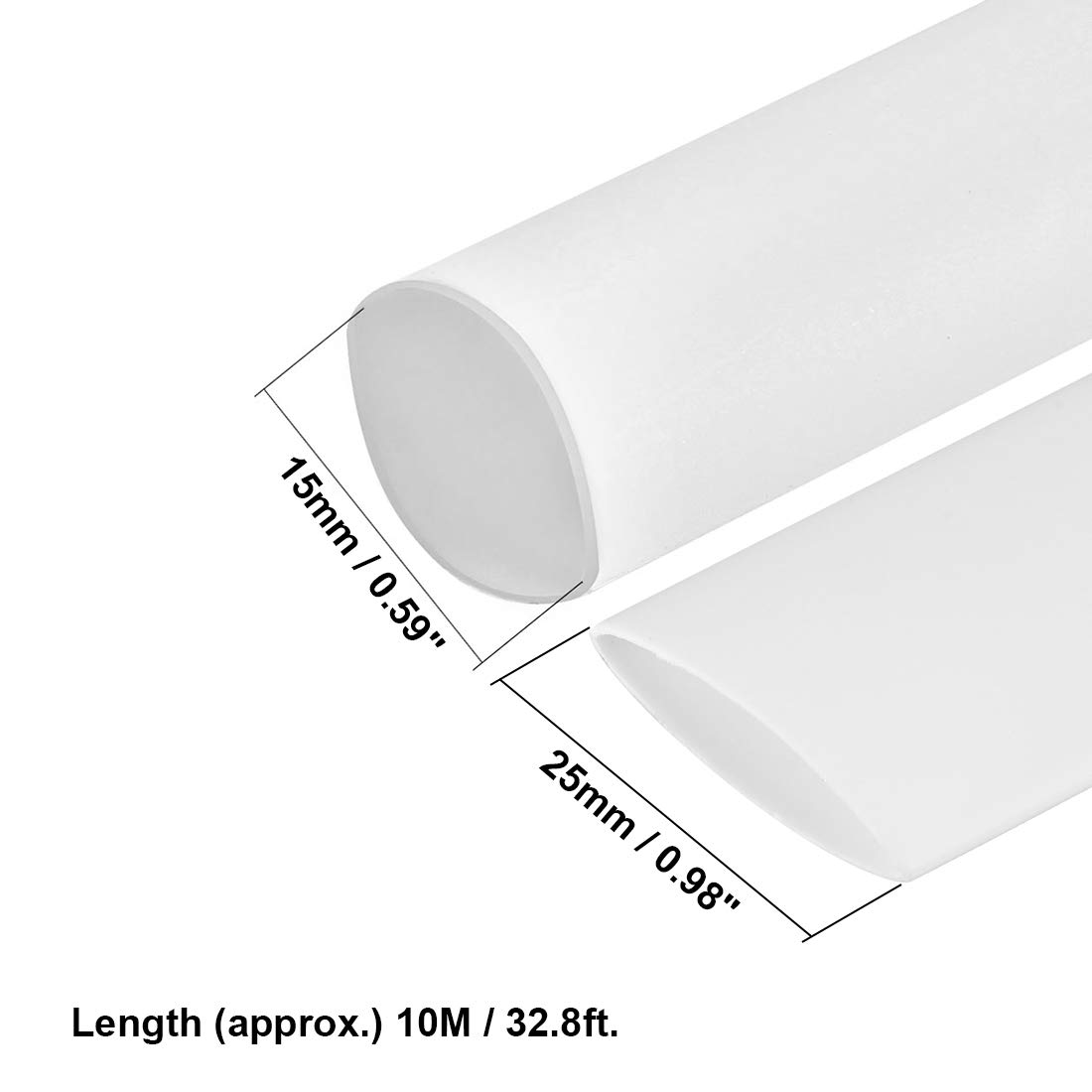sourcing map Heat Shrink Tubing, 15mm Dia 25mm Flat Width 2:1 Heat Shrink Wrap Cable Sleeve Heatshrink Tube 10m White - Image 3