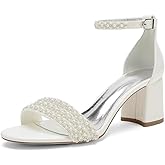 YWXYMGE Block Heels Pearls Wedding Sandals Open Toe Ankle Strap Evening Party Summer Shoes