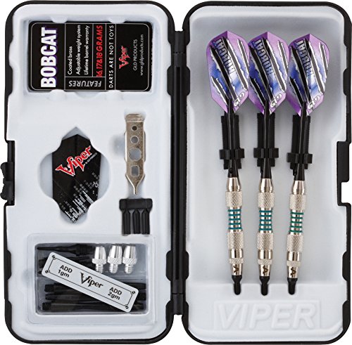 Viper Bobcat Adjustable Weight Soft Tip Darts with Storage/Travel Case: Nickel Silver Plated, Light Blue Rings, 16-18 Grams