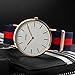 Men's Stainless Steel Classic Quartz Analog Business Wrist Watch with Thin Dial, Replaceable Red/Blue Striped Nylon Band