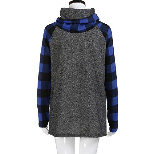 Women\'s Cowl Neck Plaid Sweatshirts Long Sleeve Casual Raglan Shirt Pullover