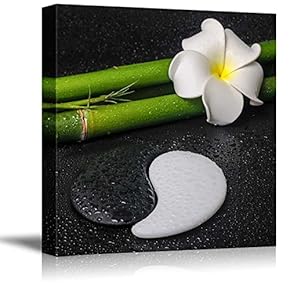 Canvas Prints Wall Art - Ying Yang Stones with Bamboo and Flower | Modern Wall Decor/Home Decoration Stretched Gallery Canvas Wrap Giclee Print. Ready to Hang - 16" x 16"