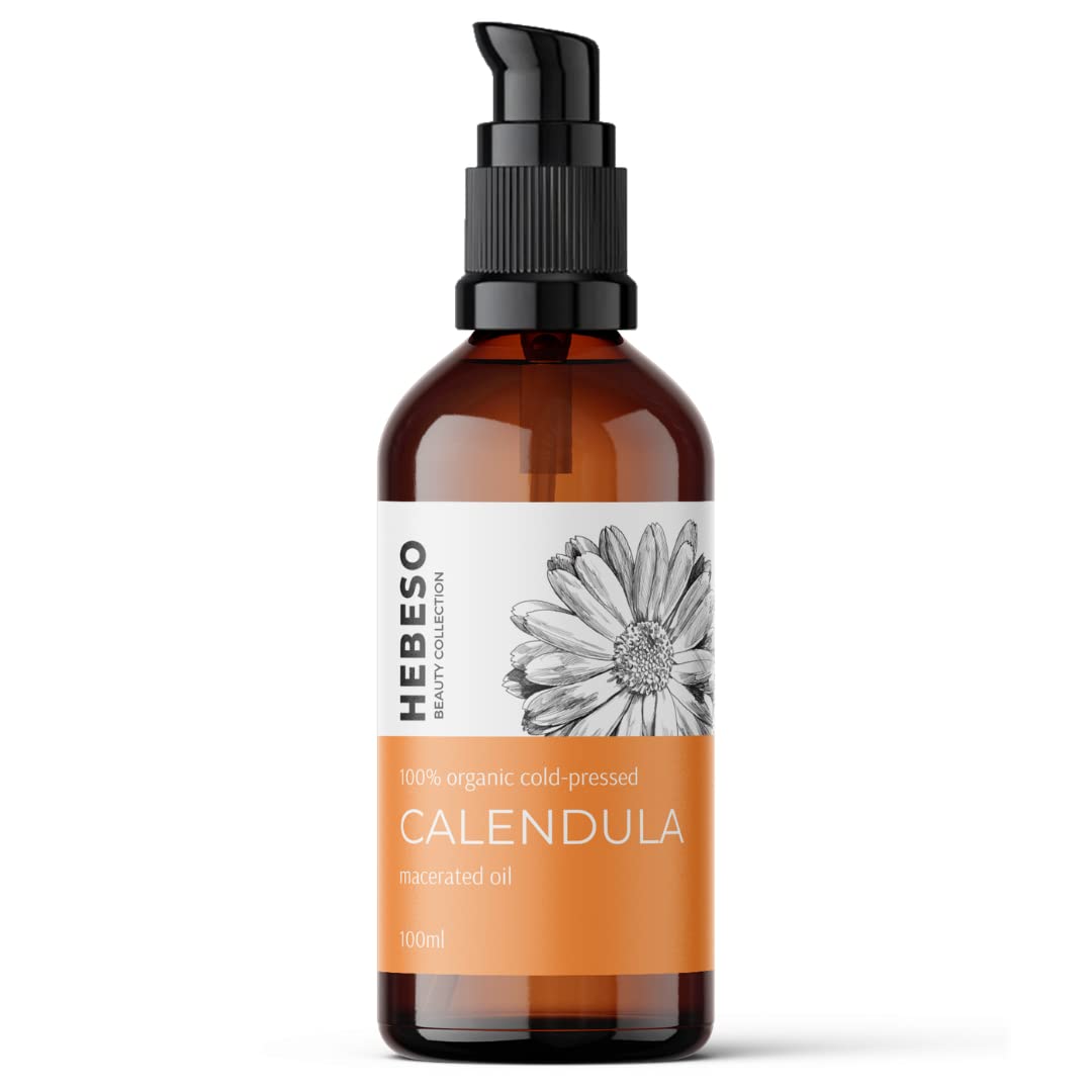 HEBESO - Calendula Oil - 100% Pure and Natural Cold Pressed 100ml - Face, Hair - Ideal for rough skin - Reduces redness and breakouts - For baby care