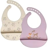 Baby Silicone Bibs 2 Sets Baby Bibs with Food Catcher for Girls Boys Toddlers BPA Free Waterproof Soft Durable