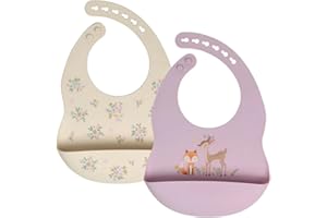 Little Rawr Baby Silicone Bibs 2 Sets Baby Bibs with Food Catcher for Girls Boys Toddlers BPA Free Waterproof Soft Durable