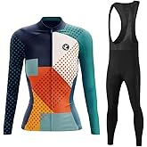 UGLY FROG Winter Cycling Jersey Sets Women Long Sleeve,Bicycle Biking Bike Shirts with Pockets+Long Bib Tight