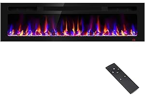 SIXFIVSEVN 60 Inch Electric Fireplace Recessed and Wall Mounted, Fireplace Heater and Linear Fireplace, Ultra-Thin Electric Fireplace, Low Noise, with Timer, Remote Control, Adjustable 12 Flame Color, 750/1500W