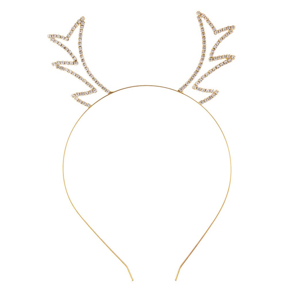 Healeved Antler Headband for Christmas Elegant Rhinestone Deer Antlers Hoop for Kids and Adults Metal Christmas Headbands Deer Horn Hair Hoop Metal Xmas Rhinestone Hair Accessory