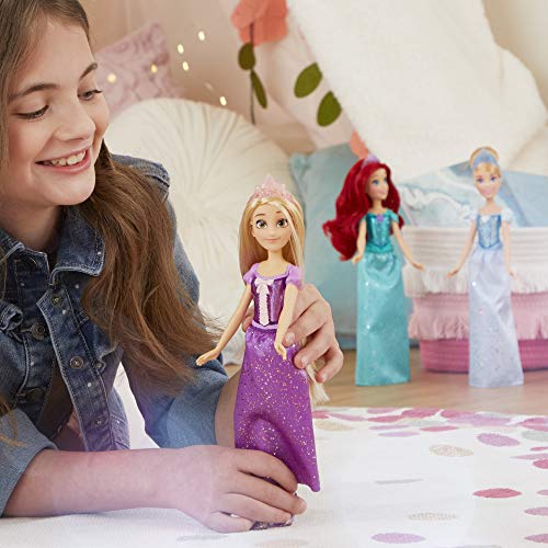 disney princess royal shimmer rapunzel doll, muñeca de moda con falda y accesorios, juguete para niños de 3 años en adelante