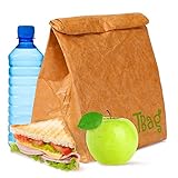 Reusable Lunch Bag Brown Paper Lunch Bag Box Sack Insulated – Retro Paper Bag Durable Thermal Bento Cooler Leak Prompting Picnic Container with Magnetic Closure Kids Adults