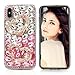 Mavis's Diary iPhone X Case, iPhone Xs Case, Full Edge Protective Plastic Case, 3D Handmade Crystal Clear Bling Pink and White Diamonds Shiny Rhinestone Double Heart Hard PC Cover for iPhone X/Xs