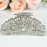Beautyxyz Woman's new heart design XLarge 4 inch metal rhinestones hair clip claws (silver)