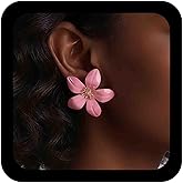 Jugielu Boho White Large Flower Earrings Enamel Floral Petal Statement Earrings Metal Cute Cherry Blossom Daisy Stud Earring Jewelry for Women
