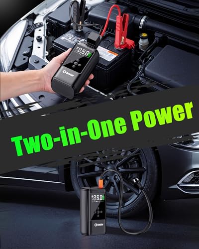 6000A Jump Starter with Air Compressor 160PSI, 12V Car Battery Booster for 10L Gas/10L Diesel, Portable Tire Inflator Car Booster Pack with Jumper Cables & 3 in 1 LED Light