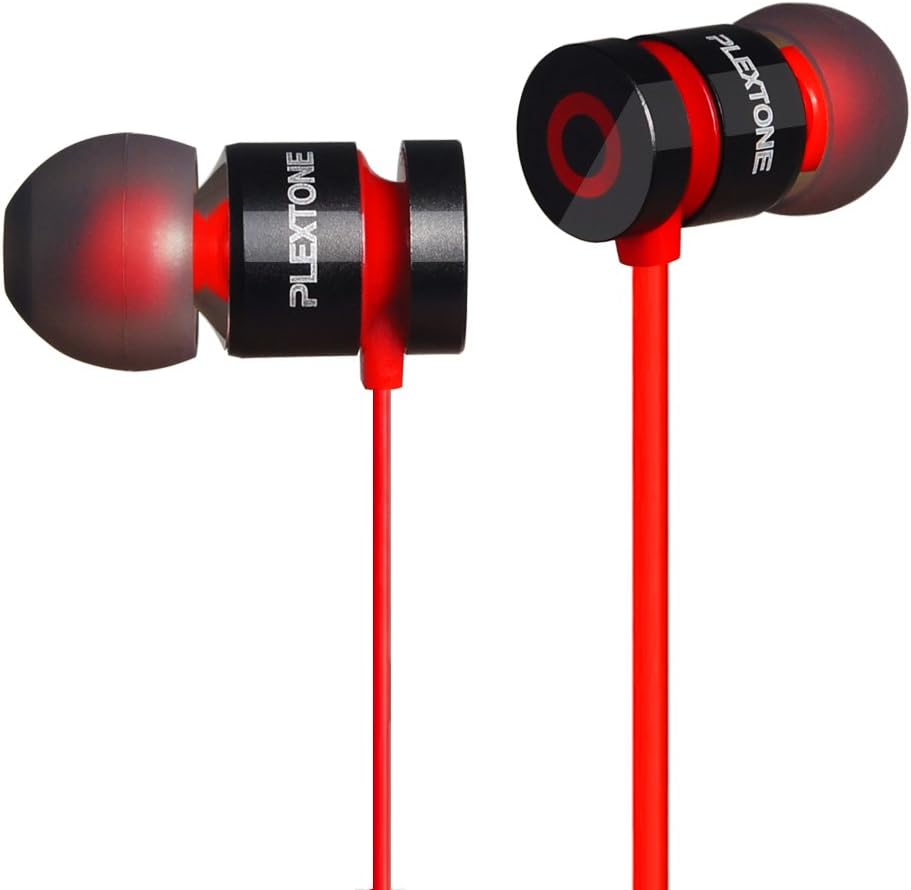 PLEXTONE Cell Phone Smart in Ear Earphones Comfortable in-ear design with soft silicone sweat-proof eartips reduce outside noise (Black)