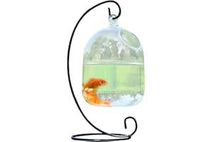 ALGADO Desk Hanging Fish Tank,Glass Fish Bowl with Stand,Mini Aquarium Table Decorative Ornaments Clear Glass Vase for Fish Hydroponic Flowers Home Office Decor. (1)