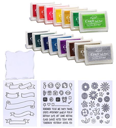 DECORA 15pcs Ink Pads and Clear Stamps Work with Stamp Block