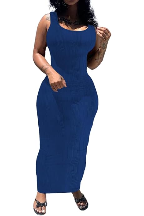 Maxi Dresses Long Boho Beach Casual Sleeveless Black Bodycon Dress