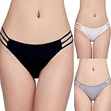 FeelinGirl Women's 3 Pack String Bikini Panty Size L Black+Grey+White