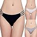 FeelinGirl Women's 3 Pack String Bikini Panty Size L Black+Grey+White