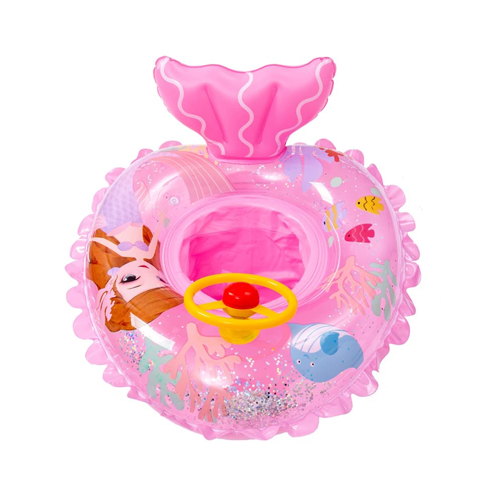 Photo 1 of Baby Swimming Float Inflatable Baby Mermaid Swim Ring with Seat and Handle,Children Waist Float Ring Pool Floats Toys Fun Water Raft Lounge Party Supplies for Toddler 3 Years up Under 55lb