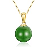 AHTAMOS Jade Necklace 18K Gold Plated Silver Green Jade Bead Necklace for Women Jade Present Necklace for Her, Jewelry Gifts for Mother Wife Girlfriend, 18"-20"