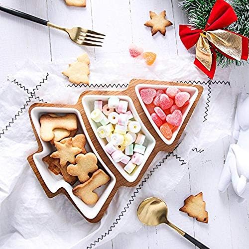 Creative Christmas Tree Shaped Ceramic Dish, Serving Plate with Bamboo Board