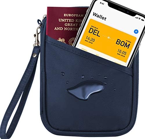 Travel Passport Wallet Holder Travel Wallets and Passport Holders Document Card Organiser Case Small Clutch with Hand Strap Document Organiser Case for Men and Women Waterproof Passport Holder(Blue)