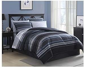 Amazon.com: Blue Gray Striped Comforter Set Full Size